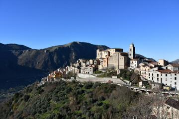 Fototapeta na wymiar Panoramic view of Savoia di Lucania, a small town in the mountains of the province of Potenza. 