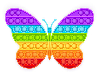  Popit shaped as butterfly.  Pop it sensory vector toy. Popit fidget toy. Rainbow popular 3d realistic antistress fidgeting toy. - obrazy, fototapety, plakaty