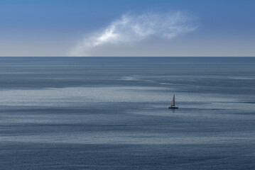 sea with sailboat, Riomaggiore, Liguria