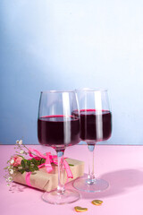 Valentine gift box and wine glasses