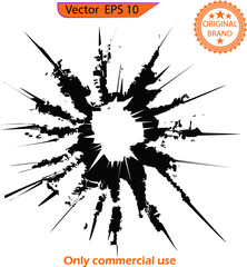 broken glass, cracks, bullet marks on glass. High resolution. Texture glass with black hole.