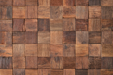 wood texture of wall panel or table. mosaic from old boards - obrazy, fototapety, plakaty