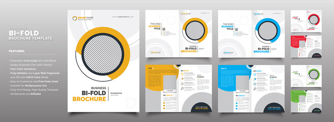 Red Blue Yellow Green Color Creative Unique Corporate Business Bi Fold Brochure Template for Multipurpose Use