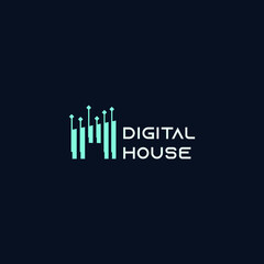 minimalist digital house logo business vector design inspiration for metaverse and cryptocurrency company with futuristic, modern and unique styles. 