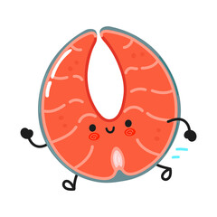 Cute funny running red fish salmon. Vector hand drawn cartoon kawaii illustration icon. Isolated on white background. Run red fish salmon concept
