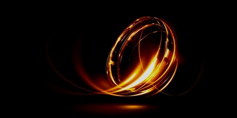 Glowing fire gold circle light abstract with black background