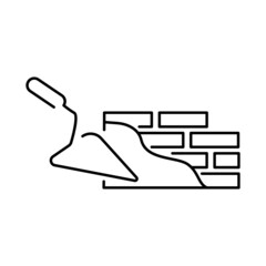 Simple vector linear illustration of a brick wall and a construction wizard, a flat line icon and trowel and wall build