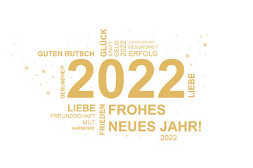 Grußkarte Frohes Neues Jahr 2022 mit Wünschen zu Glück, Gesundheit und Zufriedenheit