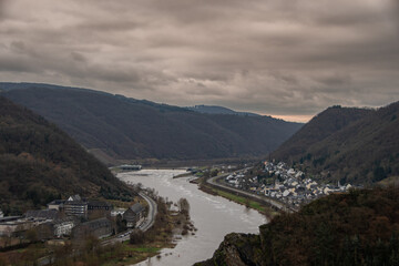 The view from above of the Moselle and the villages of Lehmen and Niederfell