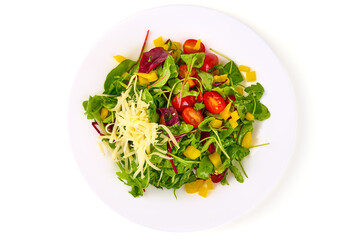 Organic vegetable salad, isolated on white background.