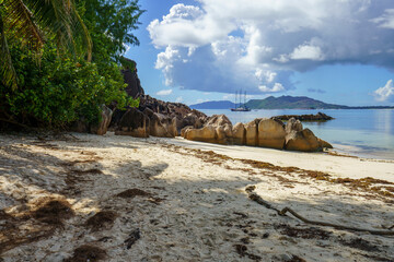 tropical beach on curiese island on the seychelles