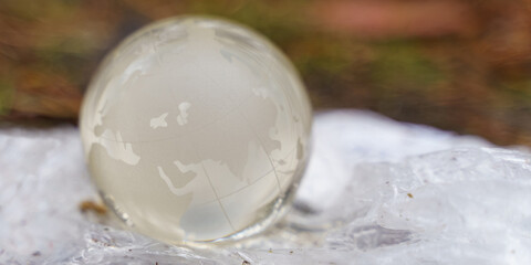 Ecology environmental protection concept. There is a glass globe on the polythene bag.