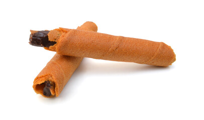 Waffle rolls isolated on white background 