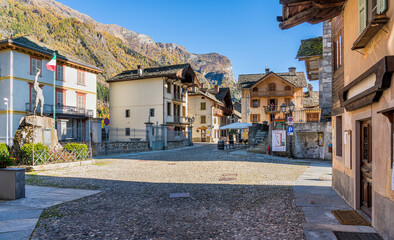 The beautiful village of Riva Valdobbia, during fall season, in Valsesia (Sesia Valley). Province of Vercelli, Piedmont, Italy.