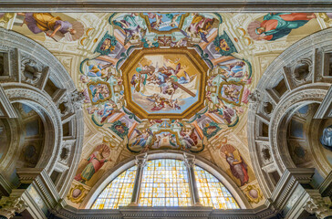 Fototapeta premium Indoor view in the majestic Vicoforte Sanctuary, in the province of Cuneo, Piedmont, northern Italy.