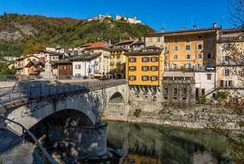The beautiful village of Varallo, during fall season, in Valsesia (Sesia Valley). Province of...
