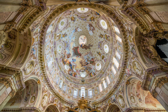 The majestic dome of the Vicoforte Sanctuary, in the province of Cuneo, Piedmont, northern Italy.
