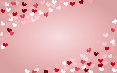 Red, pink, and white hearts on pink background in corners