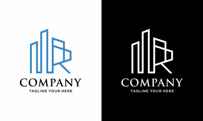 Letter R City Building,Real Estate Minimalist Vector Logo Design vector template. on a black and white background.