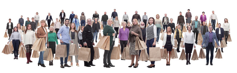 concept group of buyers. collage of people with shopping bags