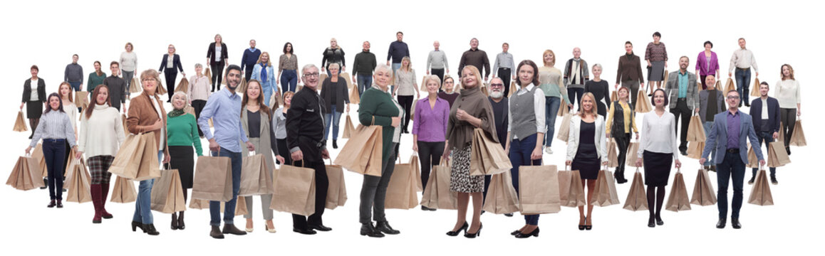 concept group of buyers. collage of people with shopping bags