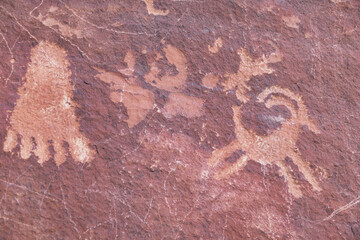 Detail of ancient petroglyphs, Valley of Fire, Nevada