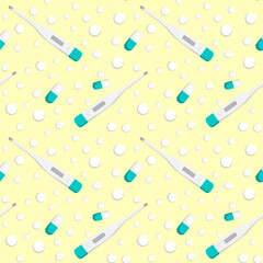 medicine. Thermometer and tablets or vitamins. Design element. background. pidemic, hospital