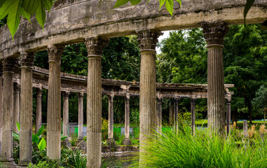 Ancient columns in the park of Paris..