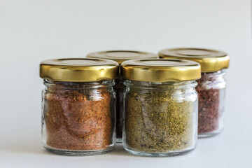 Small jars for spices made at home.
