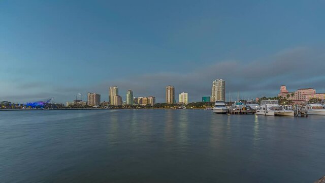 Time lapse video of sunrise over Saint Petersburg harbor in Florida