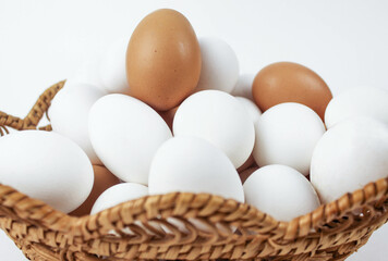 Chicken eggs on a white background.