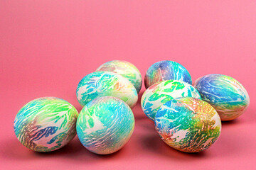 Easter eggs on a pink background. chicken eggs. Easter set. Easter. Space eggs