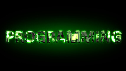 Programming glowing dark green cyber text on black, isolated - industrial 3D rendering