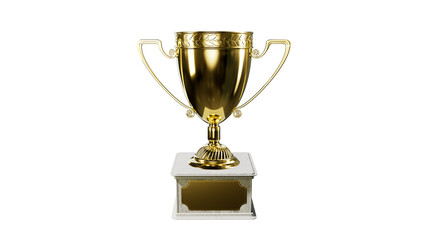 winners cup on podium - tournament achievement sign, isolated - object 3D rendering