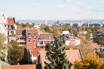 Fototapeta na wymiar Budapest, Hungary - October 24, 2017: Roofs and houses in Budapest, Hungary.