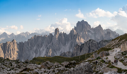 Panorama of mountains from Tre Cime in Dolomites, Italy