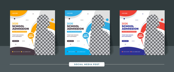 School admission square banner, School admission marketing social media Instagram post template, Suitable for the educational banner