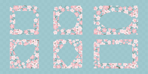 Sakura background frames set for invitation or banner template. Cherry blossom floral vector graphic poster design