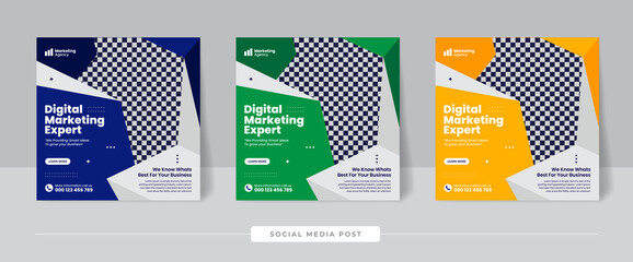 Digital business marketing Instagram and Facebook post template, Clean editable social media post templates,  Promotional web banner for corporate business.