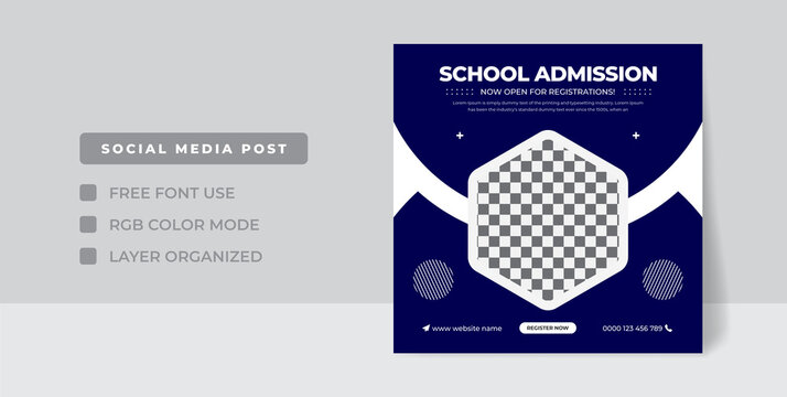 School admission square banner, School admission marketing social media Instagram post template, Suitable for the educational banner