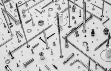 Screws and washers on white background