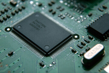 chip board and processor technology digital close up