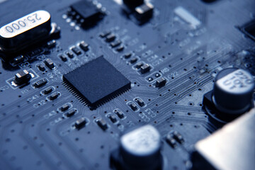 chip board and processor technology digital close up