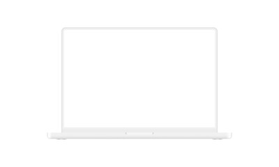 Modern Clay Laptop Mockup, Front View, Isolated on White Background. Vector Illustration
