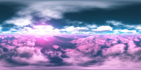 Obraz premium Panorama of clouds, HDRI, environment map , Round panorama, spherical panorama, equidistant projection, panorama 360, flying above the clouds,sky above the clouds, 3D rendering