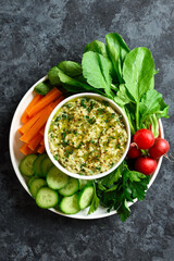 Roasted eggplant dip and fresh vegetables