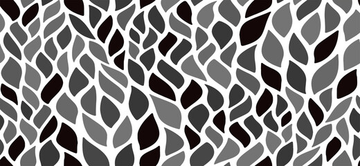 Full Seamless wrapping leaves pattern vector. Minimal plant bush leaves floral fabric print. Herbal sketchy seamless background pattern with nature elements. Modern black and white geometric design.