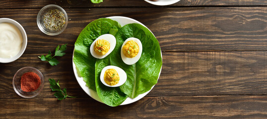 Deviled eggs with paprika, mustard and mayonnaise