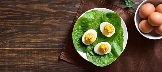 Obraz na płótnie Canvas Deviled eggs with paprika, mustard and mayonnaise