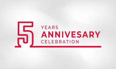 5 Year Anniversary Celebration Linked Logotype Outline Number Red Color for Celebration Event, Wedding, Greeting card, and Invitation Isolated on White Texture Background